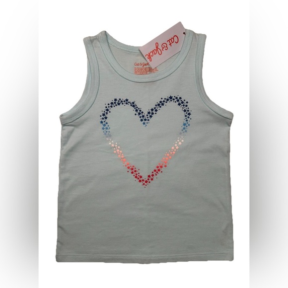 Cat & Jack Girl’s Heart  Stars 4th of July  Ligth Blue  Sleeveless Shirt - Picture 1 of 5